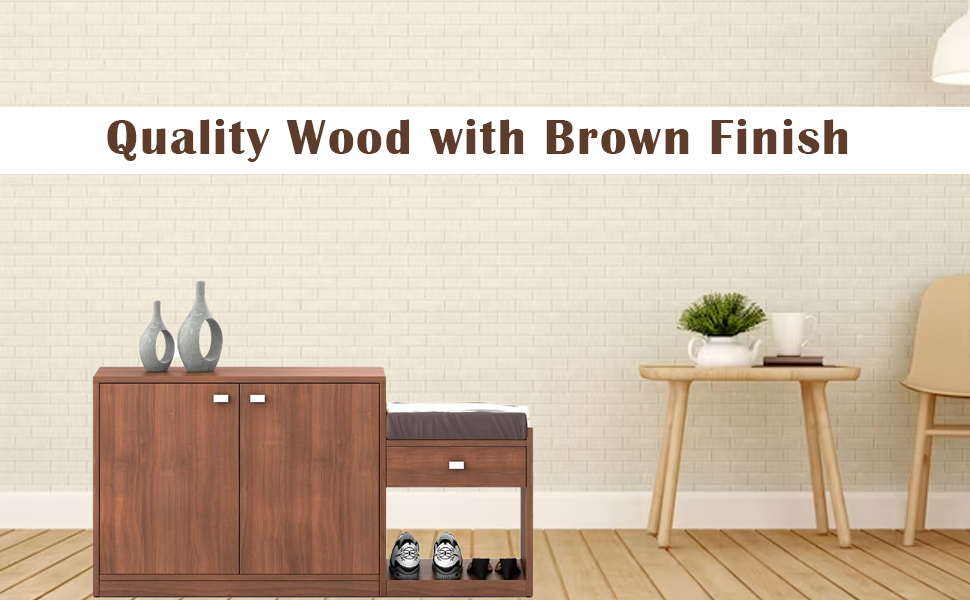 WoodExpress Engineered Wood Shoe Rack with Cushion Seat for Living Room