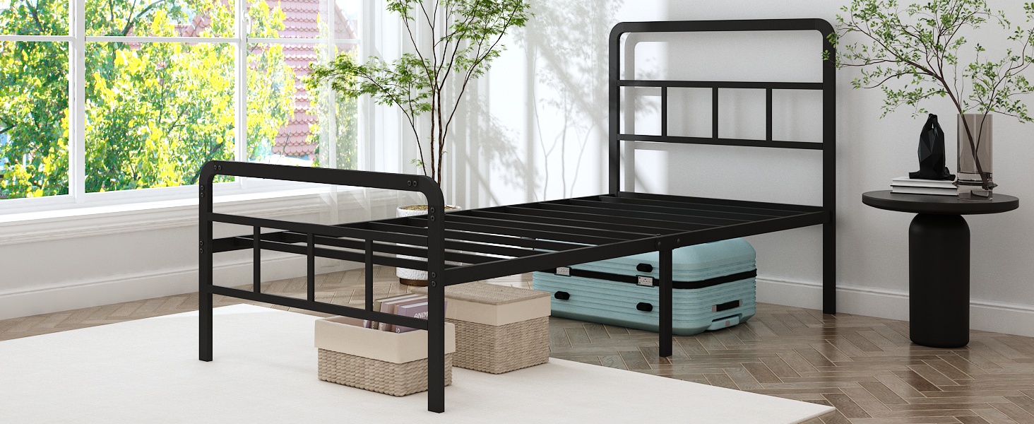 HOBINCHE Twin XL Metal Bed Frame with Headboard and Footboard, 14 Inch Black Heavy