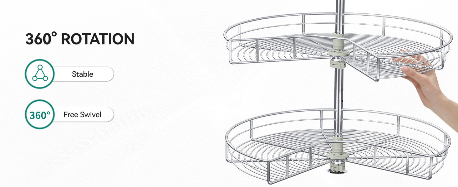 YITAHOME 28Inch Kidney Shaped Chrome Pie Cut 2Shelf Lazy Susan Corner Organizer