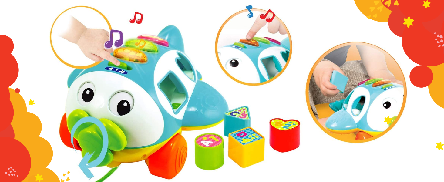 KiddoLab Musical Shape Sorter Plane PullAlong Toy Talking Airplane