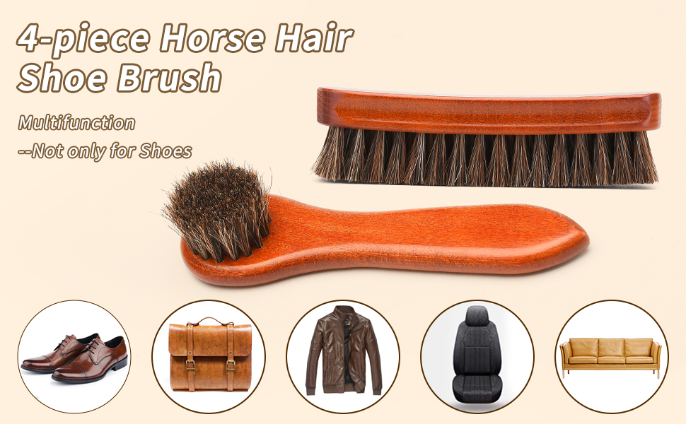 4 Pcs Horsehair Shoe Brush Shine Kit, Shoe Polish Kit, Leather Shoes