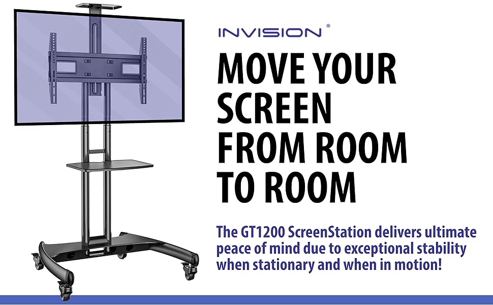 Invision GT1200 Mobile TV Stand on Wheels For 3275 Inch TVs Anti Tip