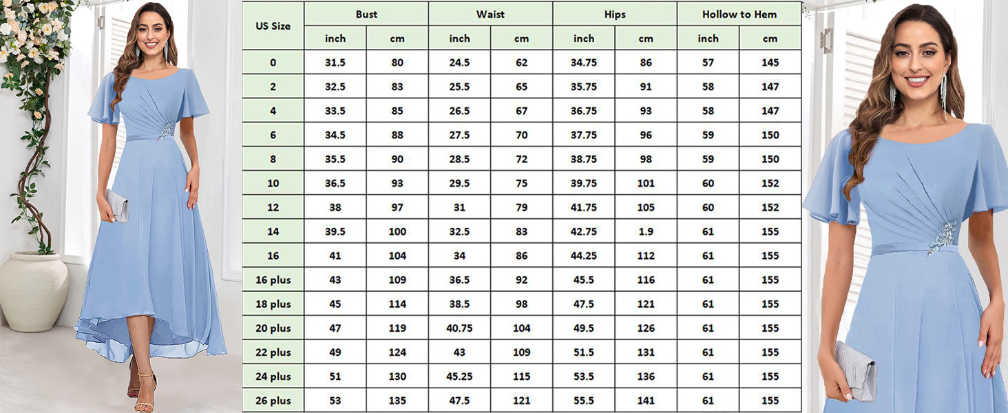 YTKEIO Tea Length Mother of The Bride Dresses with Sleeves Chiffon High Low Formal