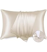 Bedsure Satin Pillowcase with Zipper, Similar to Silk Pillow Cases 2 Pack, Silky & Soft Satin Pil...