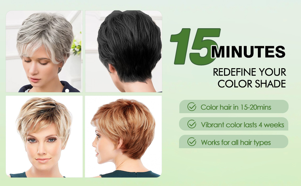 color hair in 15 mins last 4 weeks for all hair types