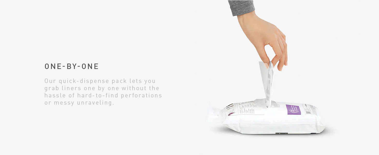 One-by-One | Quick-dispense pack lets you grab liners one by one without messy unraveling