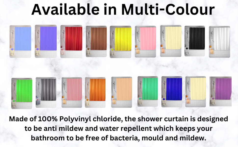 PEVA Shower Curtain Water Repellent, Mildew Resistant, 180x180cm