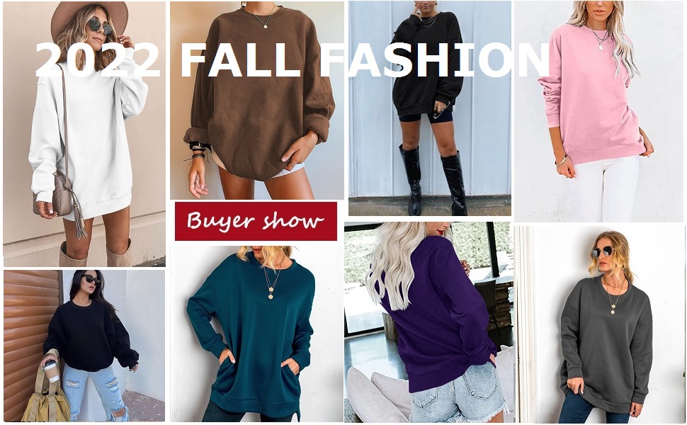 XMBPUM Women's Oversized Fleece Sweatshirts Long Sleeve Crew Neck