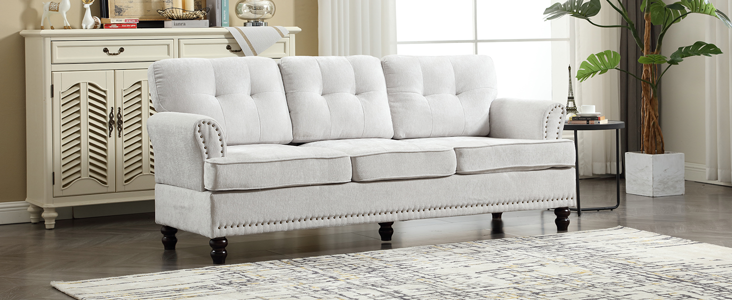 CANMOV 3 Seat Loveseat Sofa with Rivet Design and Wooden