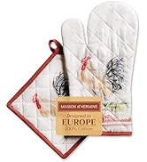 Maison d' Hermine Oven Mitt + Pot Holder 100% Cotton Heat Resistant Kitchen Oven Gloves (7.5