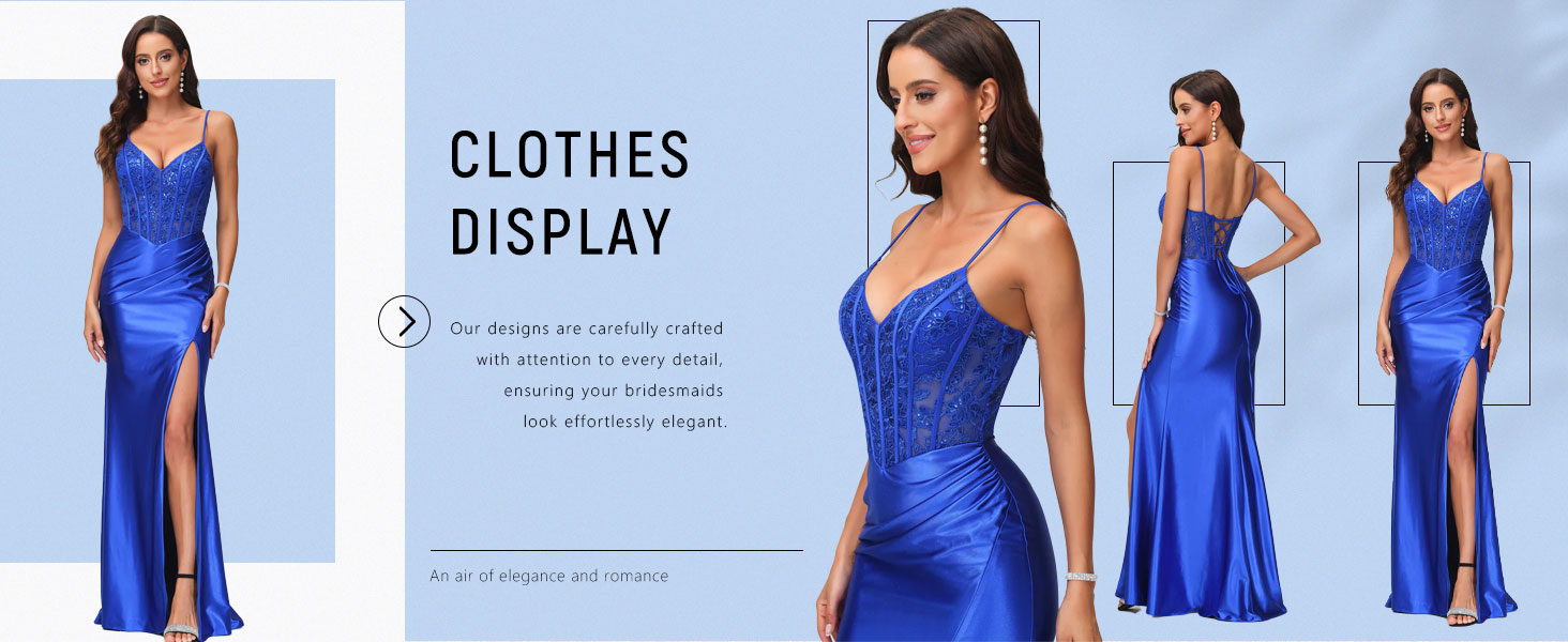 Satin Prom Dress Long with High Slit Cross Back Sexy V Neck Mermaid