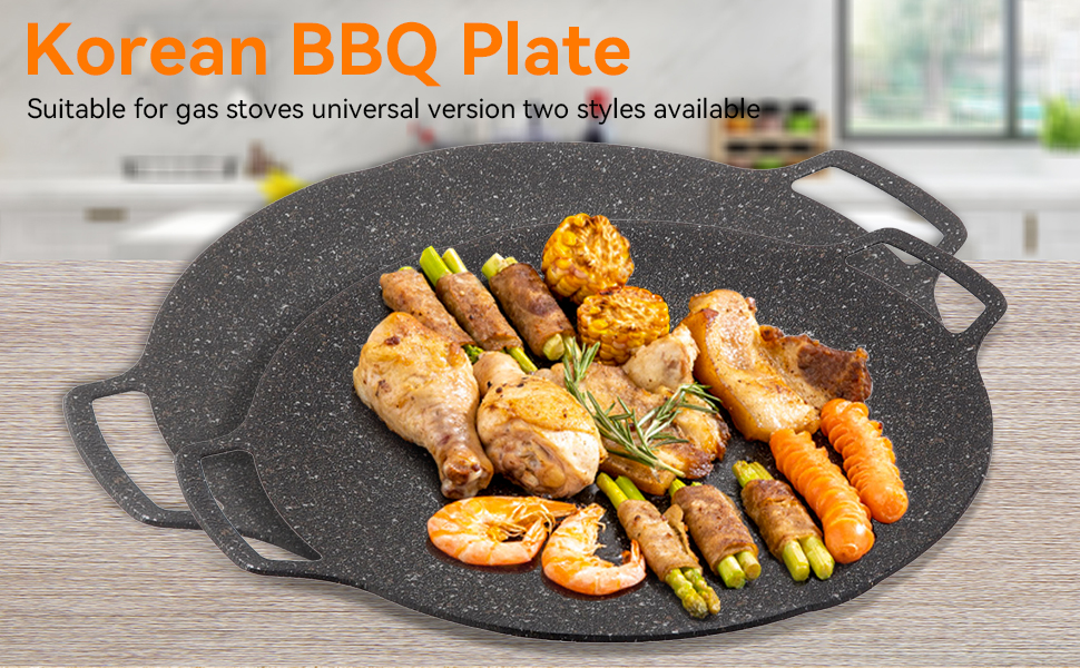 Korean BBQ Grill, Cast Iron Grill Pan NonStick Korean Barbecue Plate Grill Pan for
