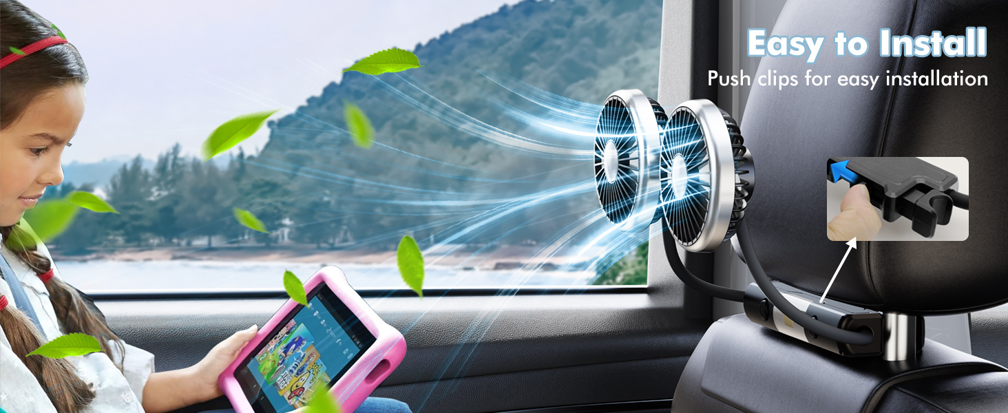 Hose Car Fan for Backseat Kids with Led Lights, USB Fan for Backseat of Car