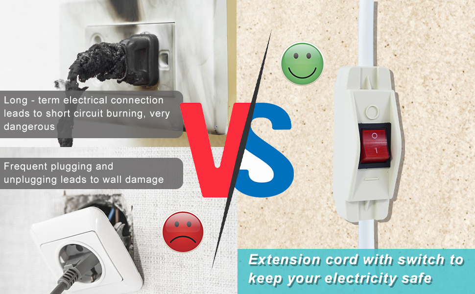 Short Power Extension Cord with On Off Switch 1.5FT Flat