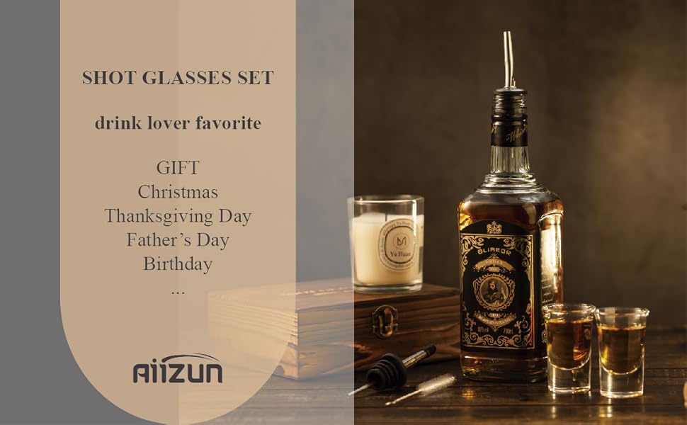 Aiizun Shot Glasses with Liquor Pourers Gift Set, Pack of 2 Shot Glasses with Pour Spouts, Christmas/Birthday Gift for Drink/Spirit/Espresso/Coffee Lover 20 AIIZUN SHOT GLASSES GIFT SET