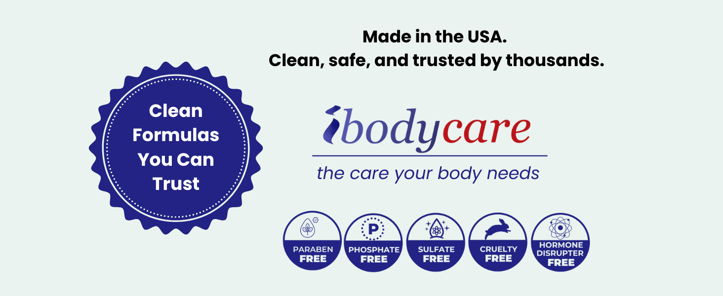 ibodycare products are clean formulas you can trust, made in the USA, trusted by thousands