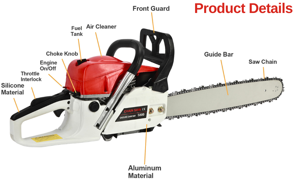 Gas Powered Chainsaw, 58CC 2Stroke Gas Chainsaw 20 Inch, 13000RPM Chainsaw Gas