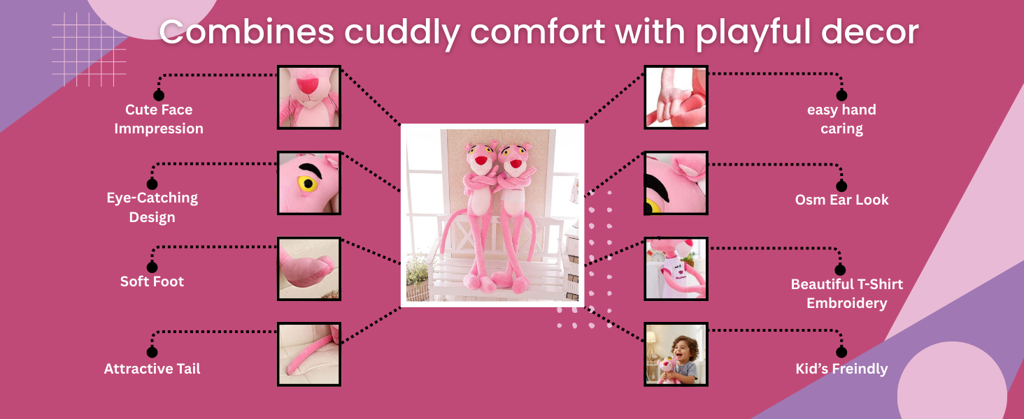 Soft Plush Toys | Pink Panther Animal Soft Stuffed Toy for Kids & Toddler | Home Decor(30 Cm)