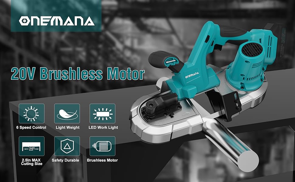 Cordless Bandsaw, ONEMANA 20V Brushless Power Band Saw, 2.5" Deep Cut