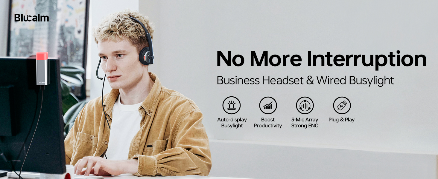 Noise canceling business headset with Busylight