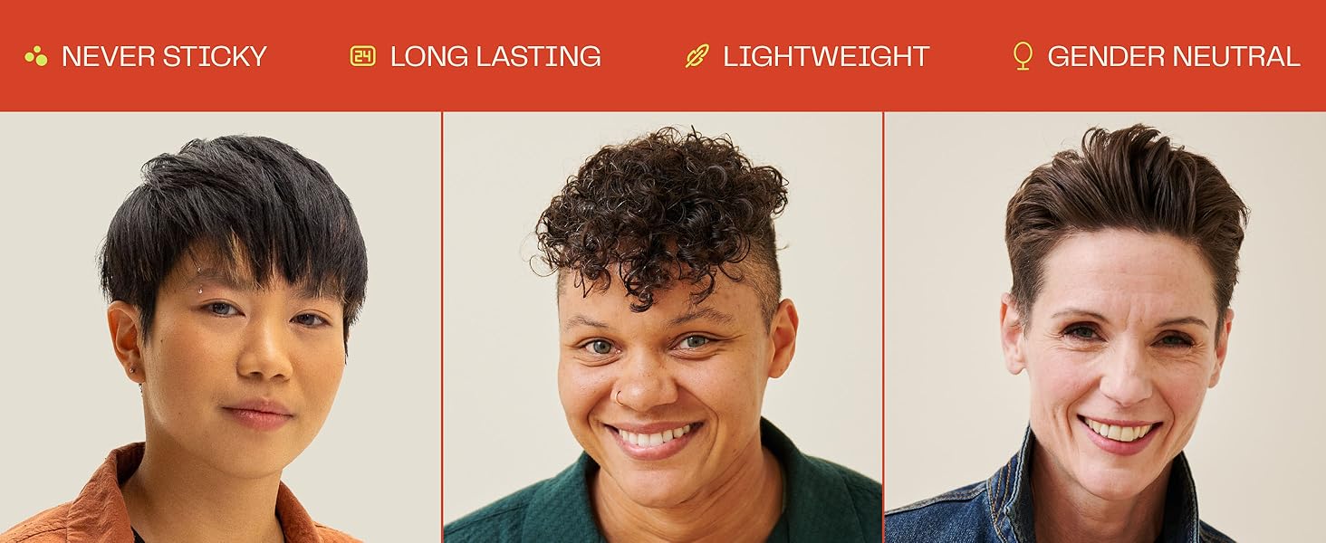 Never sticky, long lasting, lightweight, and gender neutral