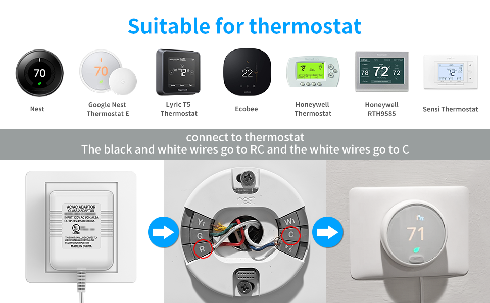 Newding 24 Volt Transformer, C Wire Adapter Thermostats, Compatible