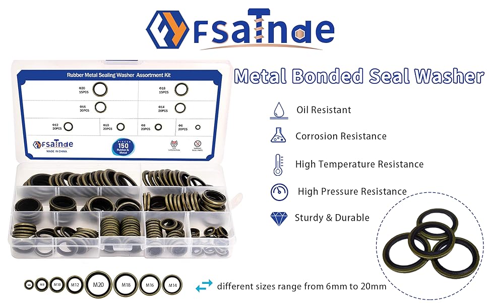 150Pcs Metal Bonded Seal Washer Assortment Kit Bonded Washer Self