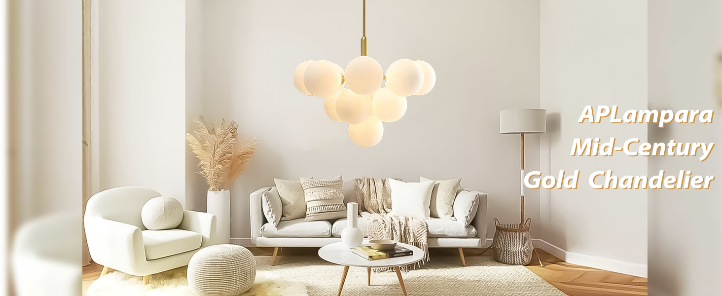 Mid Century Modern Chandelier 13-Light Brass Gold Pendant Lighting Fixture for Dining Room