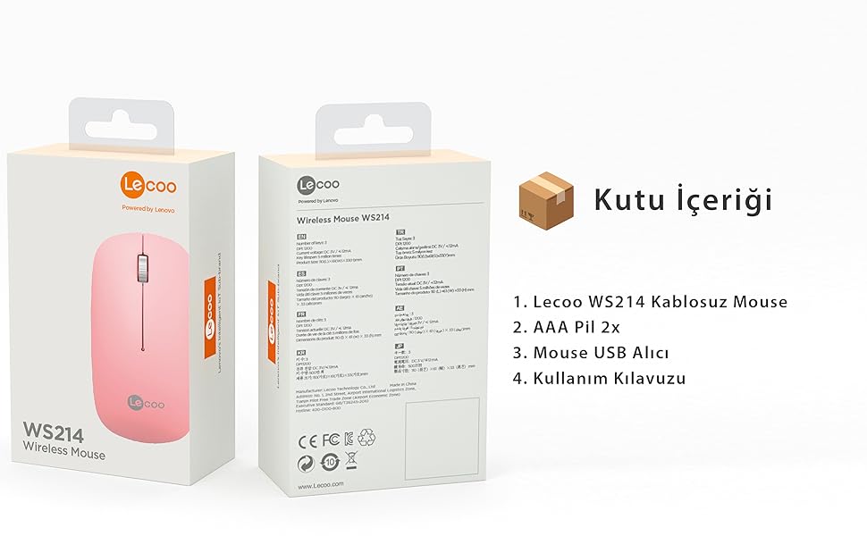 Lecoo WS214 Kablosuz 1200DPI 3 Tuşlu Optik Mouse Pembe