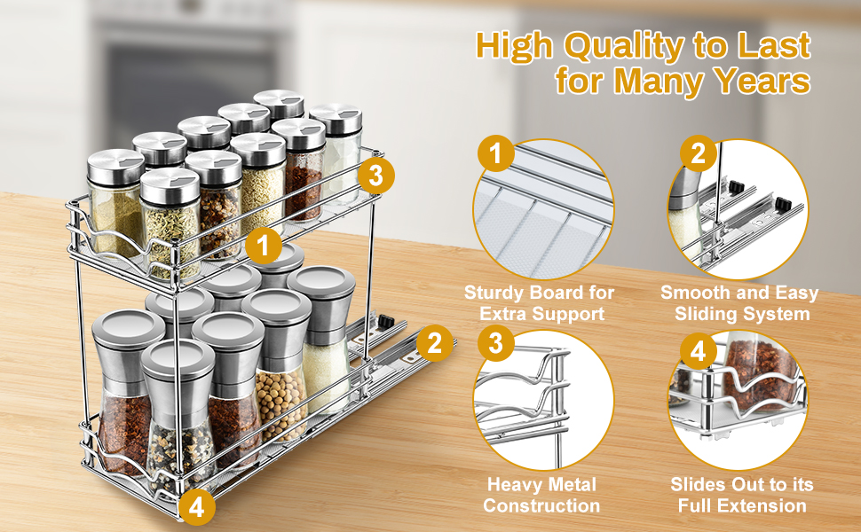 Pull Out Spice Rack Organizer for Duty Slide Out 2 Tier