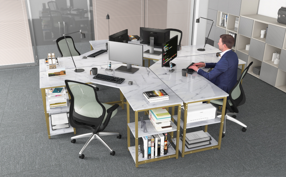 Elephance Large LShaped Computer Desk with Shelves, Corner