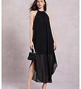 Verdusa Women's Flowy Halter Neck Sleeveless Asymmetrical Hem Maxi Long Dress