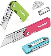 WORKPRO 3-Pack Folding Utility Knife Set, Quick Change Blade Box Cutter, Razor Knife with Belt Cl...