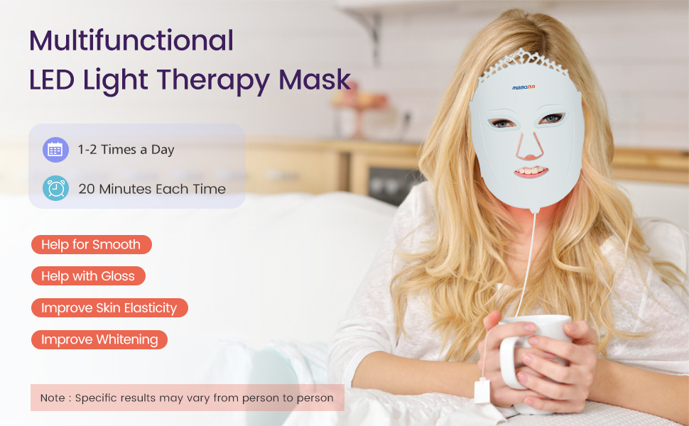 MBBQNN Blue Light Therapy, 7 Colors Led Light Therapy Mask for Face, Silicone Red