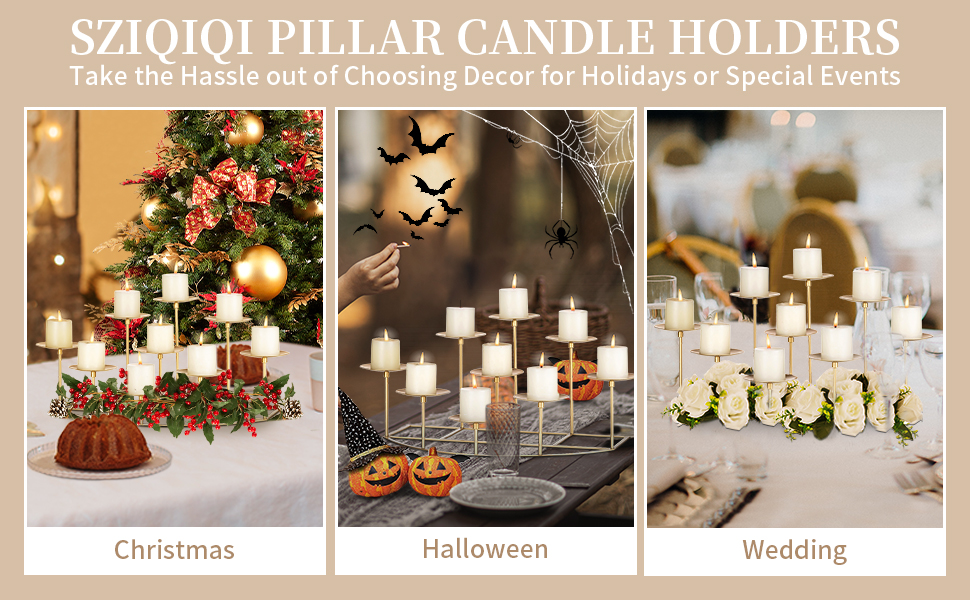 Sziqiqi 9 Candelabra Pillar Candle Holders Gold Iron