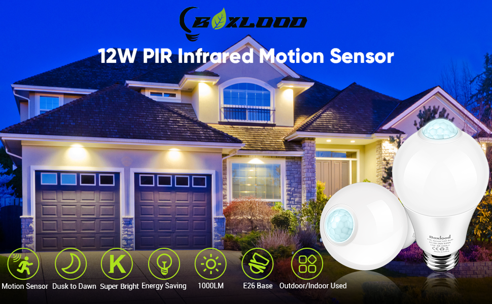 Motion Sensor Light Bulbs, 12W (100Watt Equivalent) PIR Movement