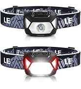Lepro Headlamp 2-Pack, 1300 Lux Ultra-Light Bright LED Headlights with White Red Light, 6 Modes B...