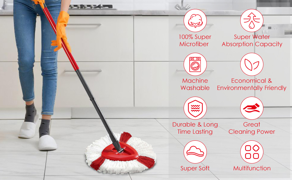 Pack of 6 Replacement Heads for Vileda Mop, Microfibre Mop Refill, High