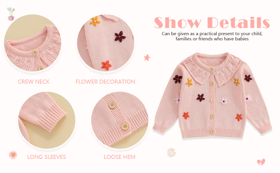 Toddler Baby Girl Fall Winter Clothes Cardigan Sweater Infant Knit Floral Knitwear Knitted Outfit 