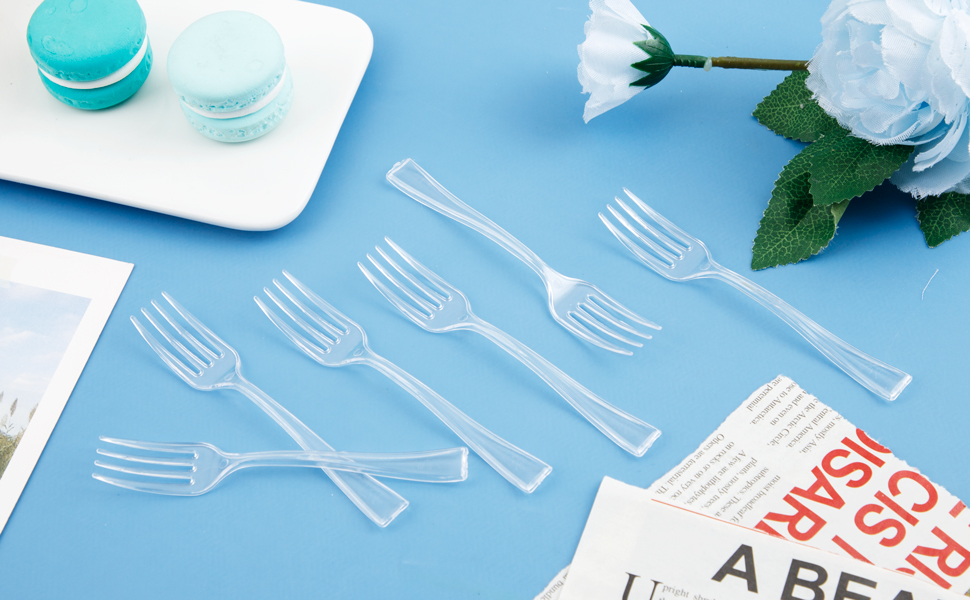 WDF 300 Pieces Clear Plastic Mini Forks 4 Inches Clear
