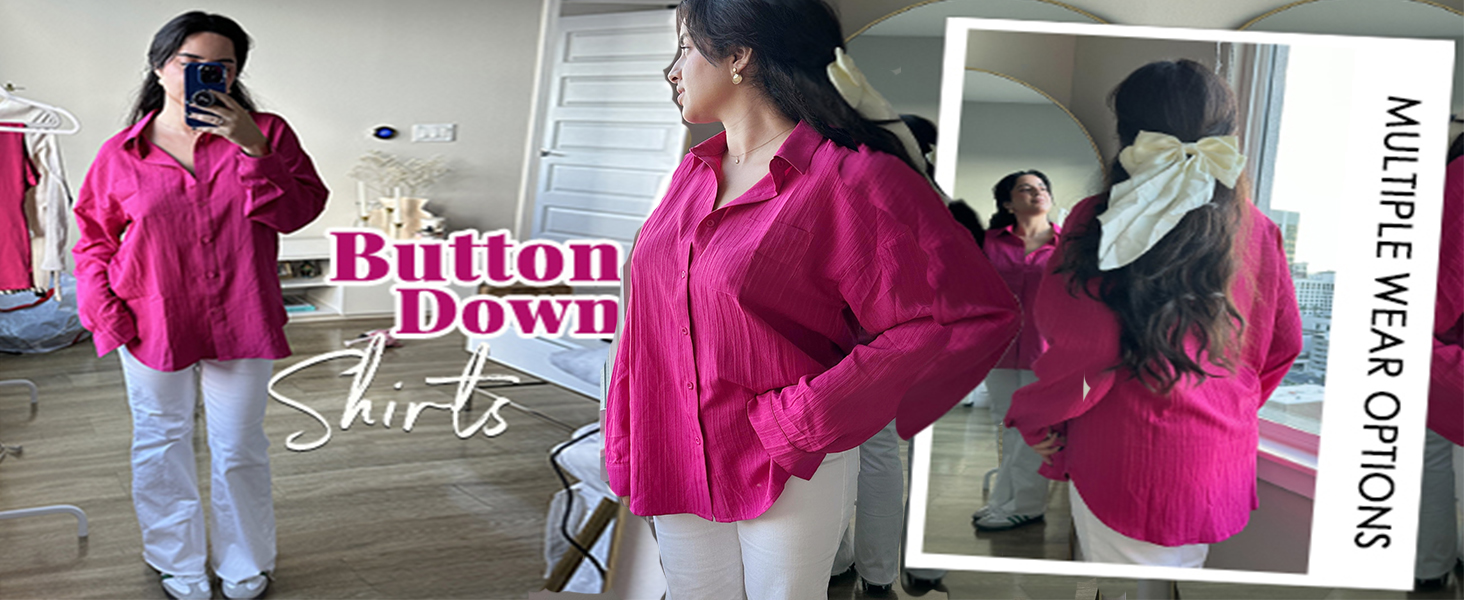 Hot Pink Casual Button Down Shirt for Women 2024