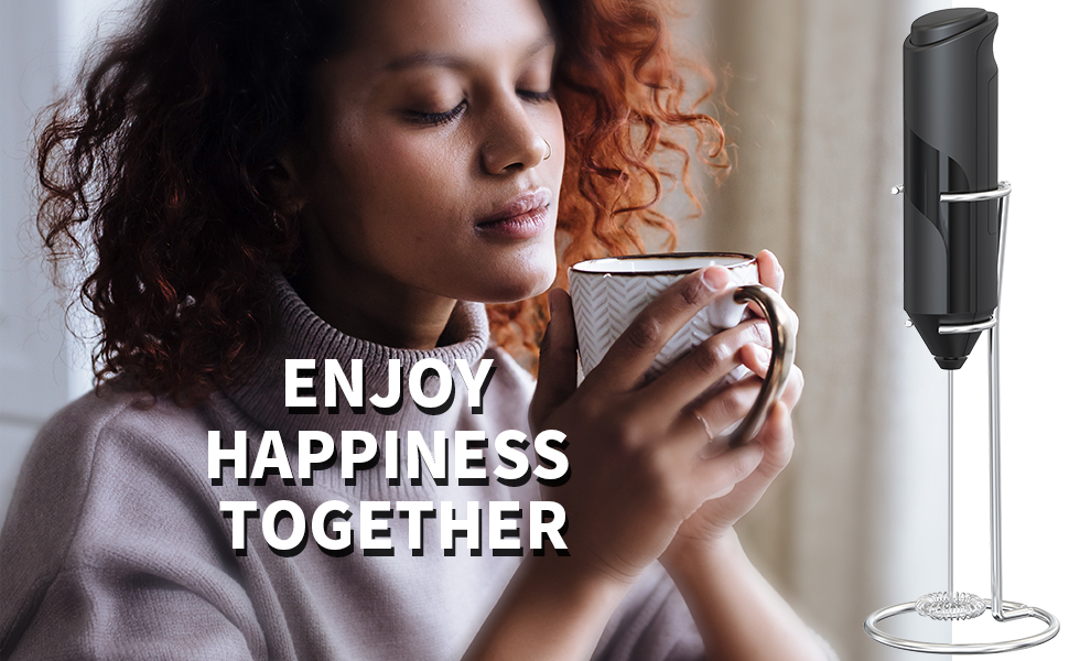 Handheld Milk Frother with Stand, Powerful Battery Operated