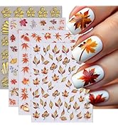 Fall Nail Art Stickers Maple Leaf Nail Decals Gold Flower Sticker for Nails Designs 5D Self-Adhes...