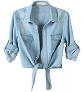 【TIE.ME】button up T-shirt SeekMe Womens Denim Shirts Tie Front Crop Top Button Down
