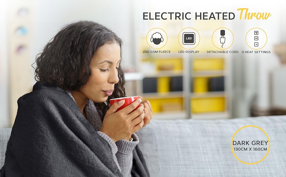 MONHOUSE Heated Throw Electric Blanket Digital Controller Timer