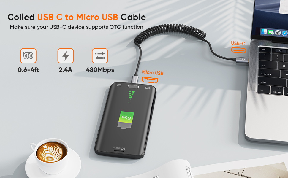 Câble de souris clavier USB-C extensible enroulé micro USB vers type C