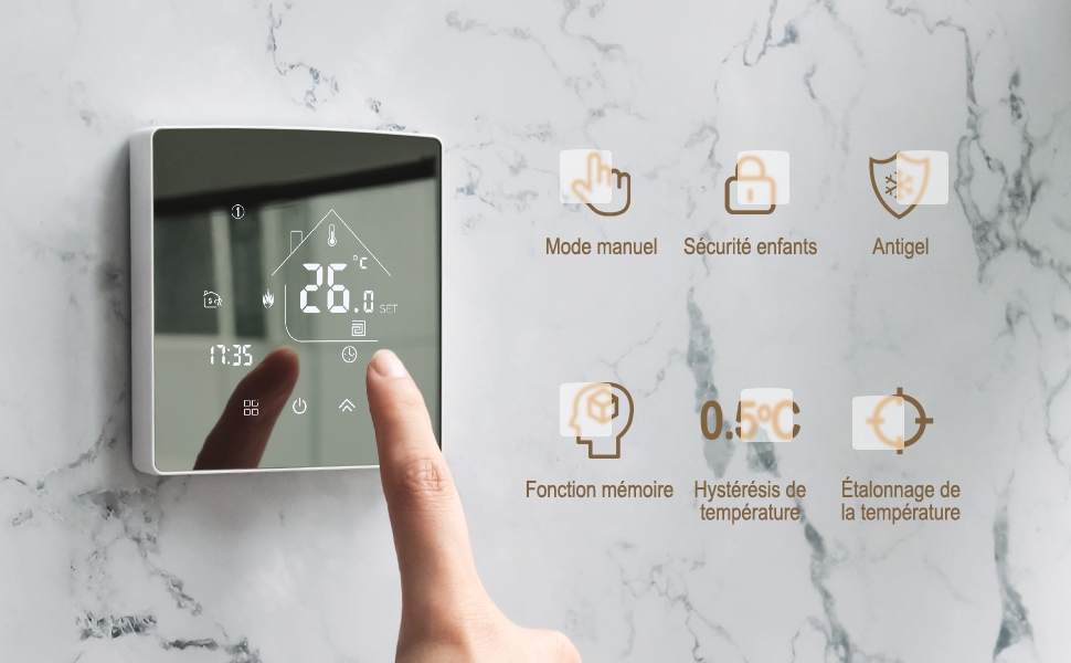 Thermostat WiFi Intelligent Tuya,Ecran Miroir Thermostat chaudière à