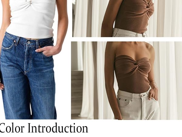 Womens Strapless Crop Top Sexy Sweetheart Neck Ribbed Knit