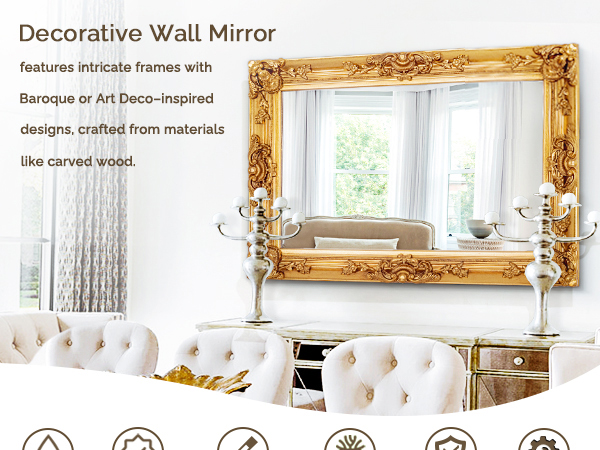 専用〜✴︎フランスアンティーク　壁掛け　置き型　モノグラム　フリルカバー2点付き Amazon.com: CULER Black Wood Wall Mirror for Bathroom