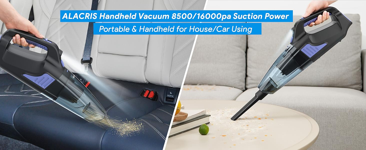 ALACRIS Handheld Vacuum Cleaner, 16000PA Strong Suction Cordless Vacuum
